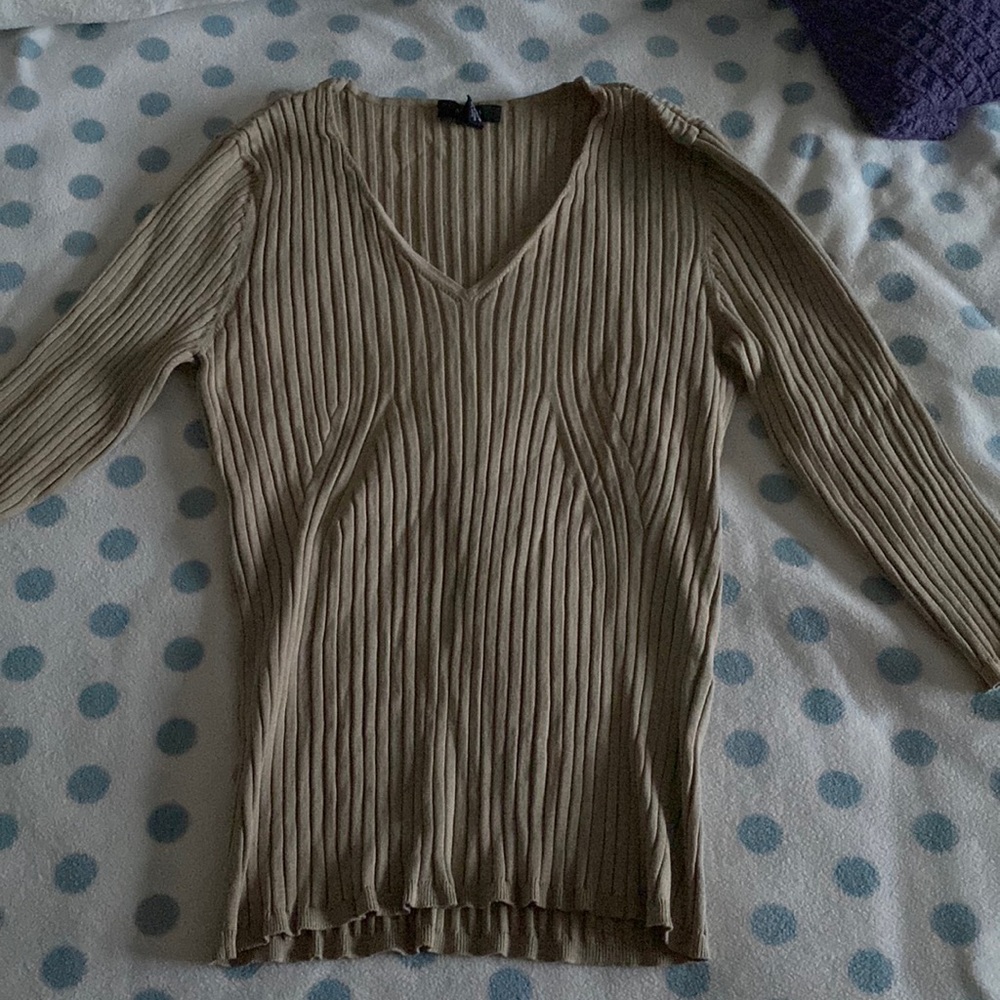 Tan Ribbed Mid sleeve Top